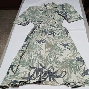 Vintage 80s Green Floral Wrap Dress 3/4 Sleeves & Pockets Golden Girls Style XS